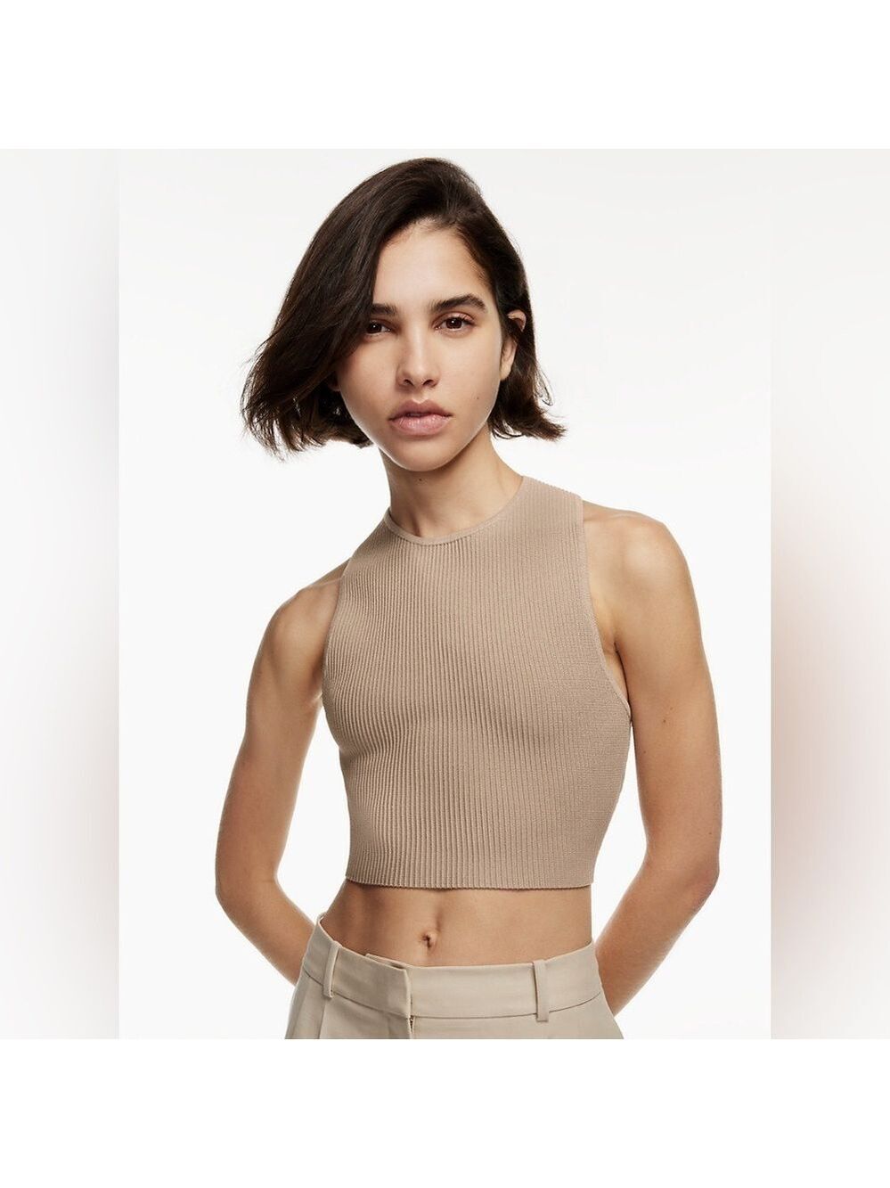 Aritzia Babaton Sculpt Knit Crop Muscle
Tank in Tan Sz Small
